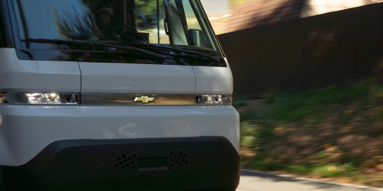A closeup of the front of a Chevrolet BrightDrop
