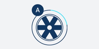 A tire icon with a letter A at it's top left.