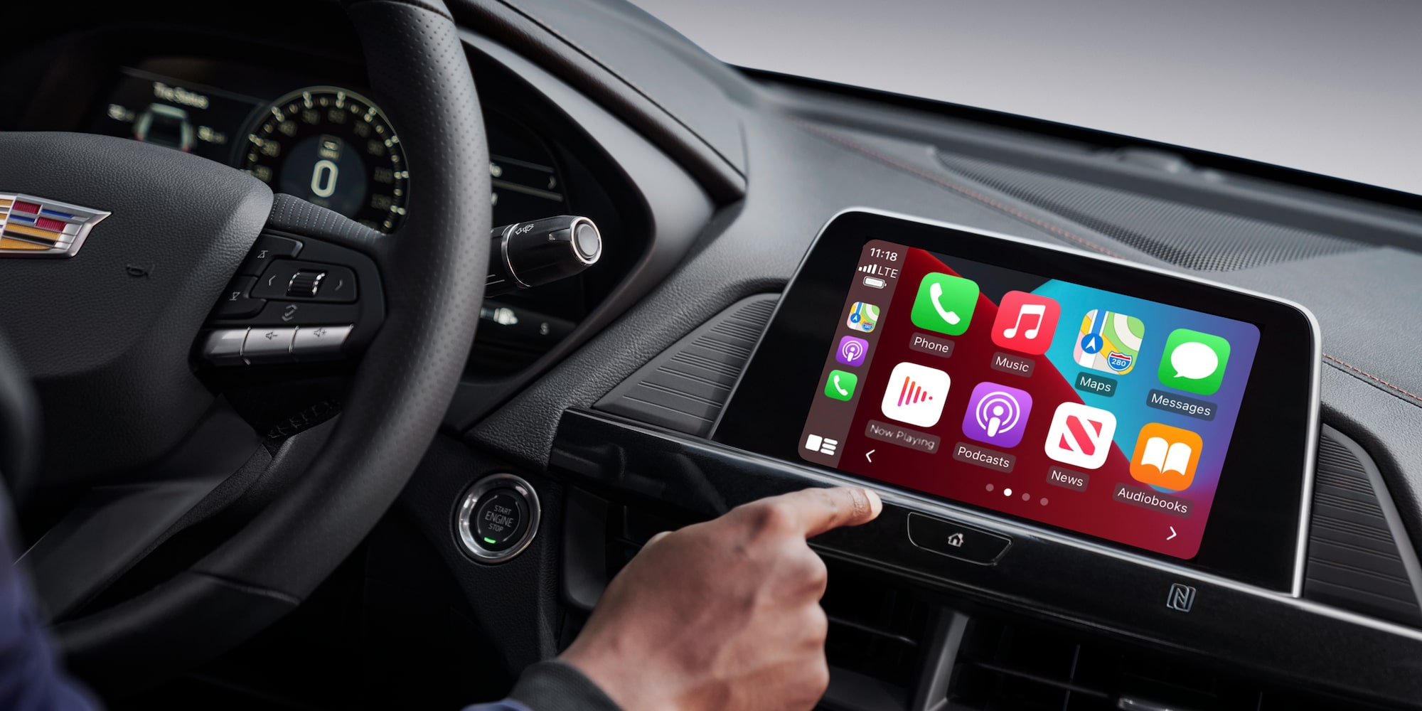 The infotainment  system of the Cadillac CT5, with Apple Carplay.