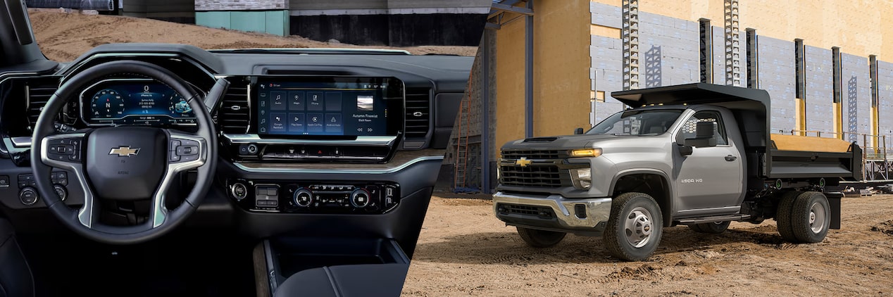 Split view of the interior and exterior of a Chevrolet truck