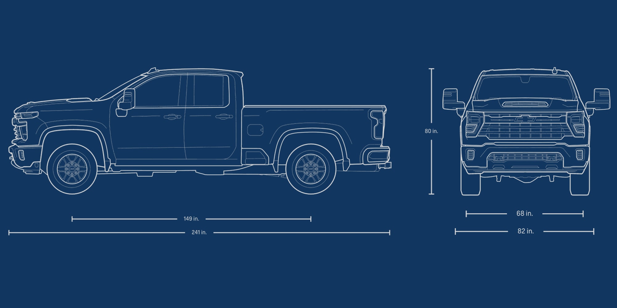 Front and side view of a Blueprint of a 2026 Chevy Silverado HD Double Cab