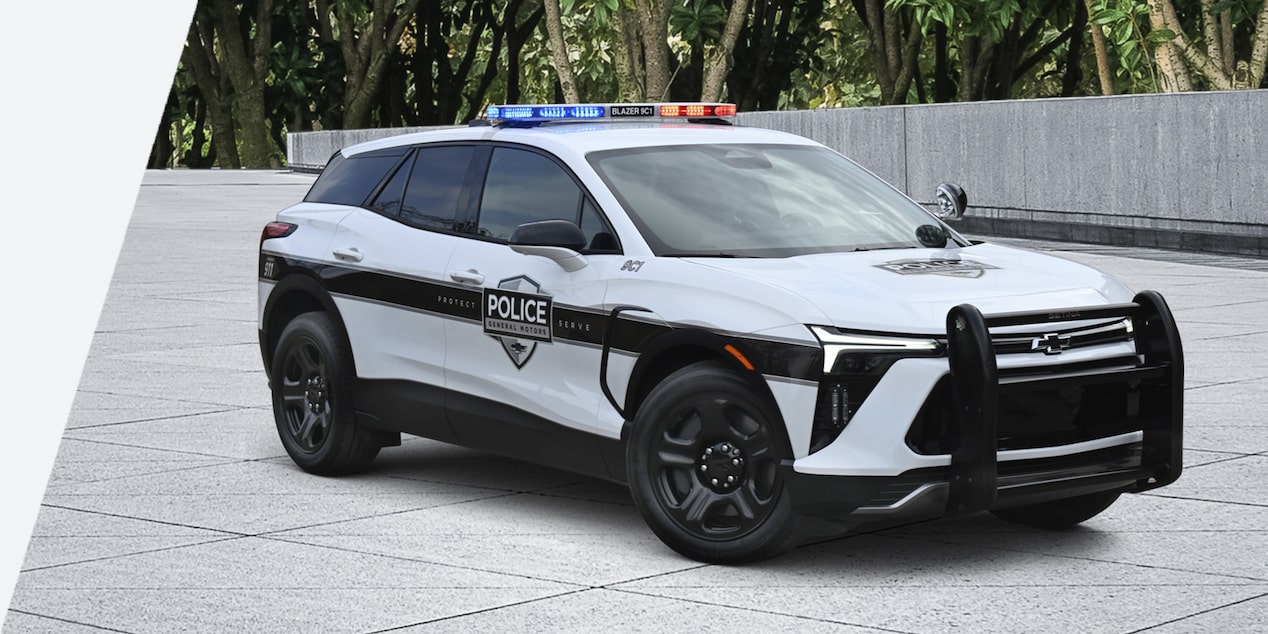 A Blazer EV PPV parked in three-quarter view