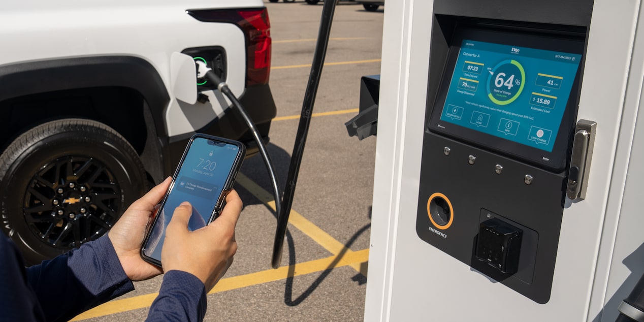 A General Motors EV plugged into a charging station
