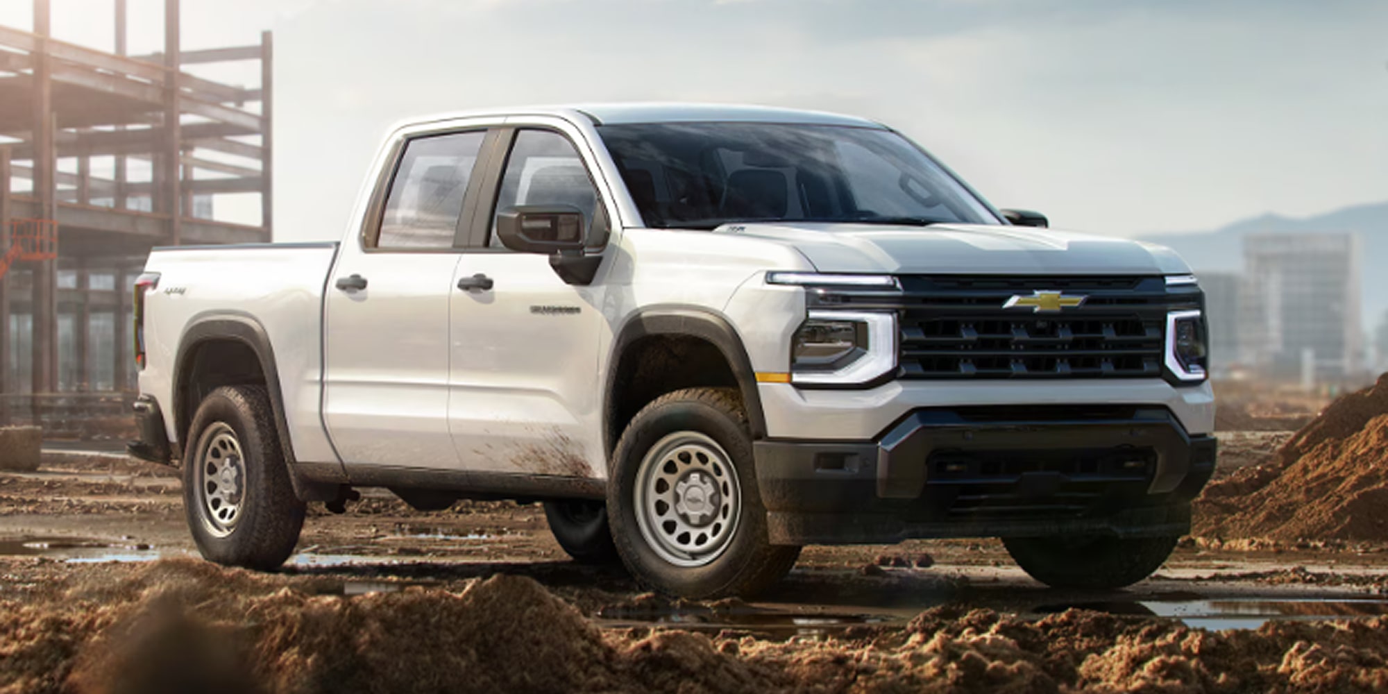 Chevrolet Silverado parked on a jobsite. 