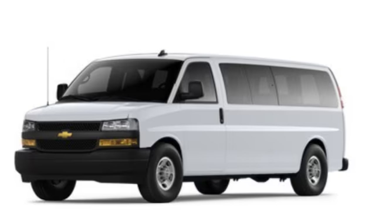 Front Three-Quarters View of the 2026 Chevrolet Express Passenger Van