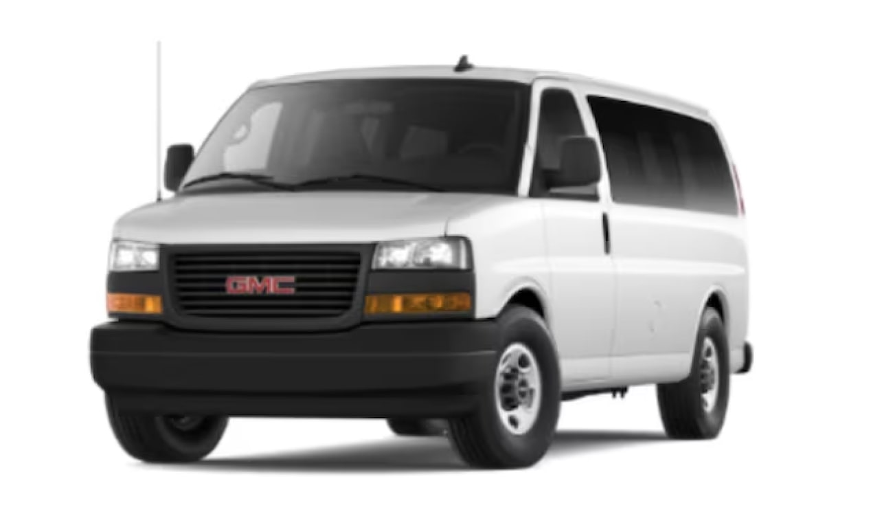 Front Three-Quarters View of the 2026 GMC Savana Passenger Van