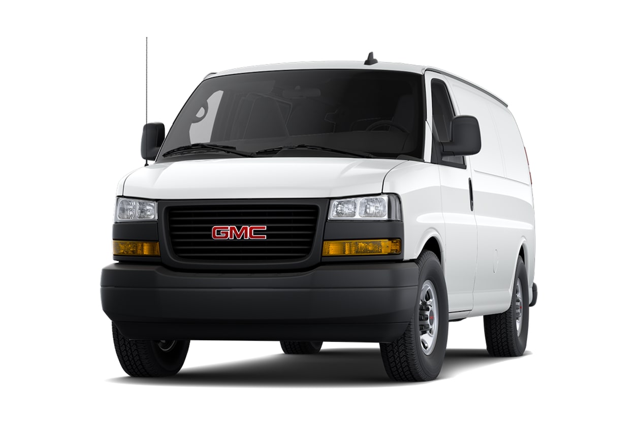 Front Three-Quarters View of the 2027 GMC Savana Cargo Van