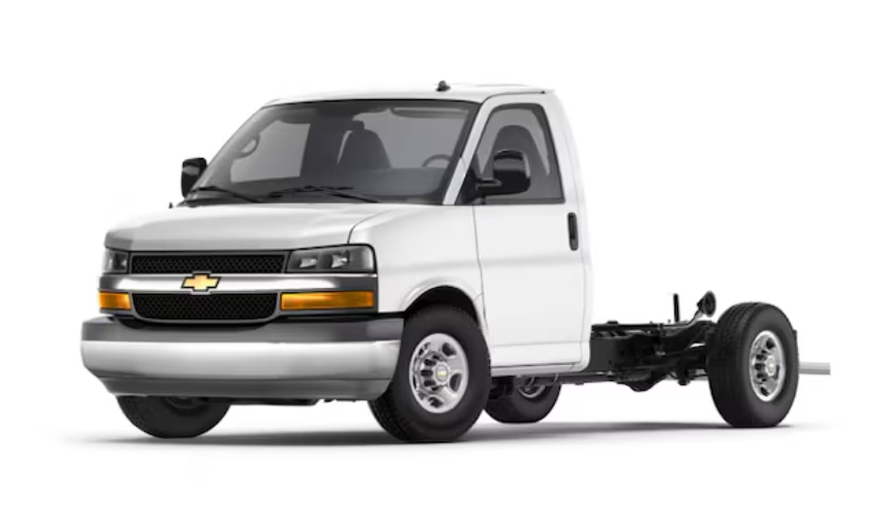 Front Three-Quarters View of the 2027 Chevrolet Express Cutaway