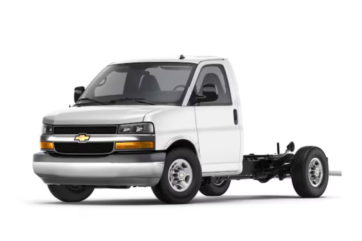Front Three-Quarters View of the 2027 Chevrolet Express Cutaway
