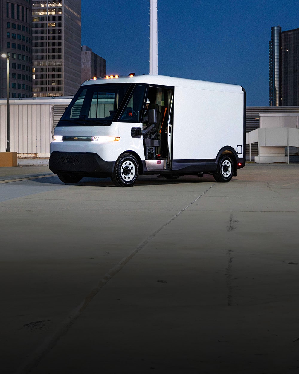 A 2026 Chevrolet Brightdrop with its driver side door open