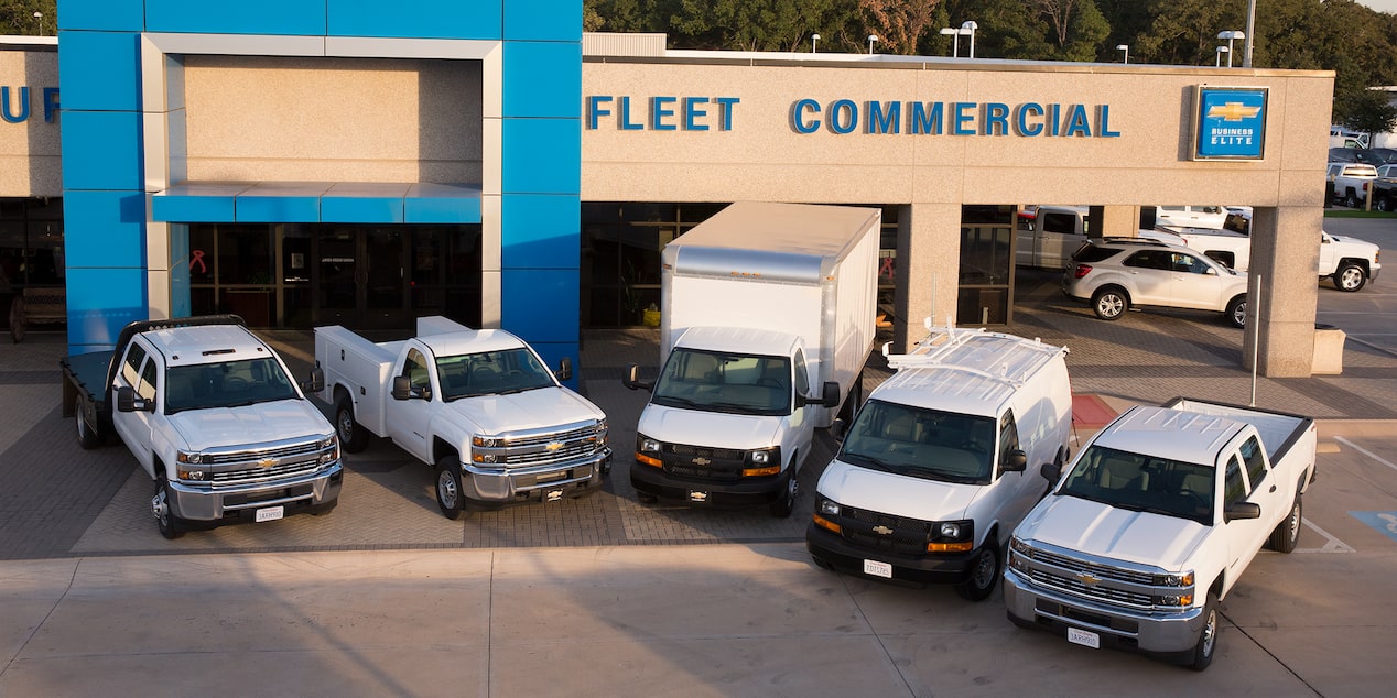 A fleet of GM vehicles at a GM Fleet dealership.