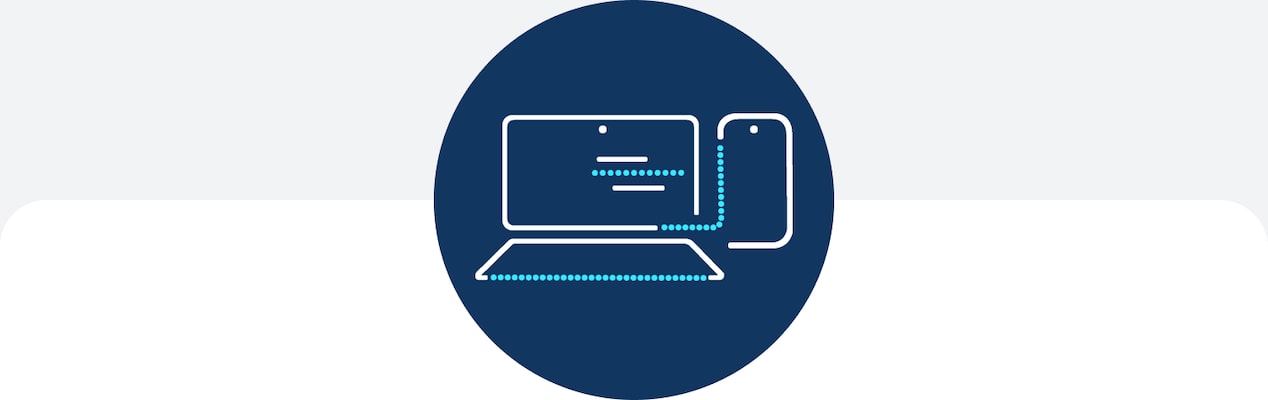 An icon of a phone connected to a laptop
