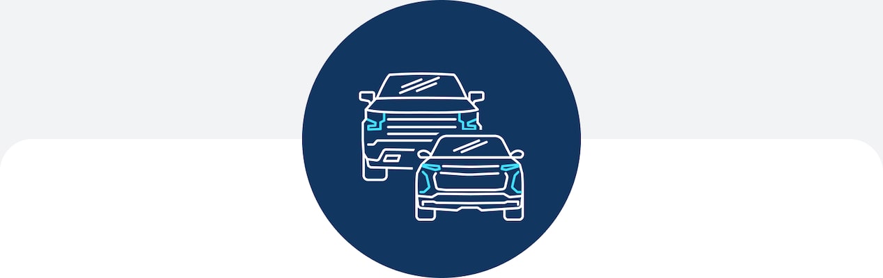 An icon of two vehicles in front profile