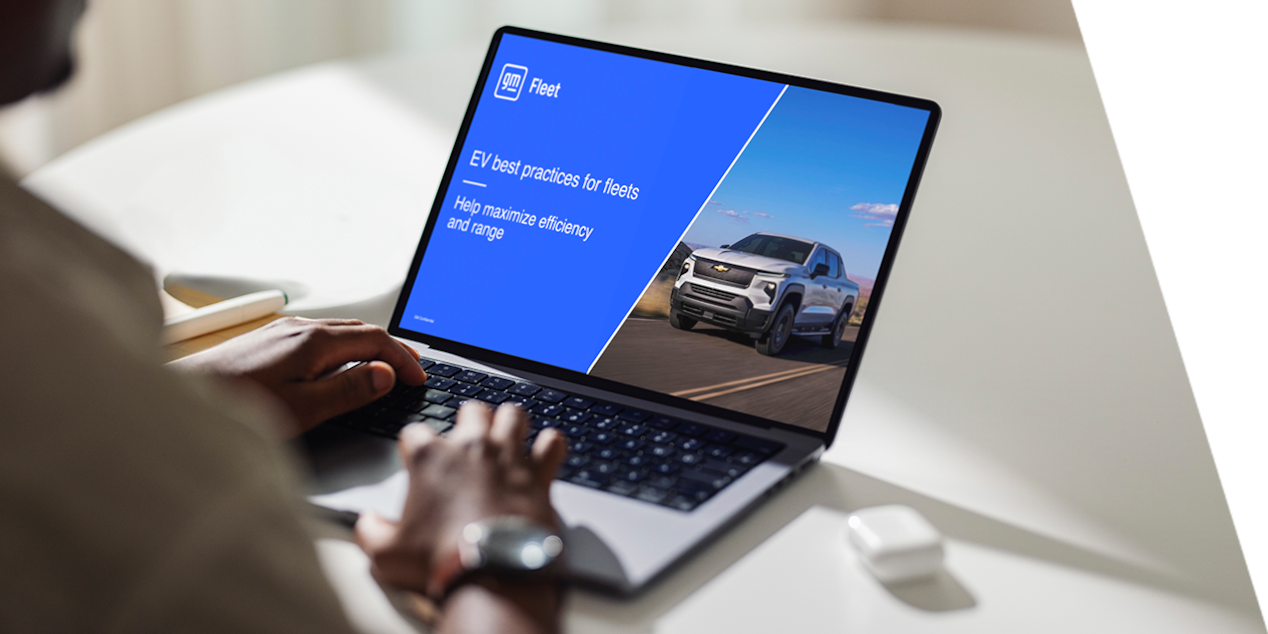 A person watching a GM Fleet EV Webinar