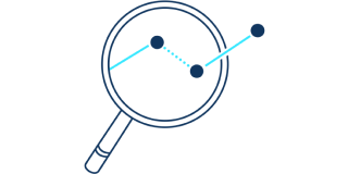 A magnifying glass icon with a line graph moving through the glass.
