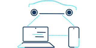 An icon demonstrating how GM Fleet vehicles provide diagnostics to both desktop and mobile devices. 