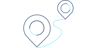 An icon displaying two location pins with a line between them.