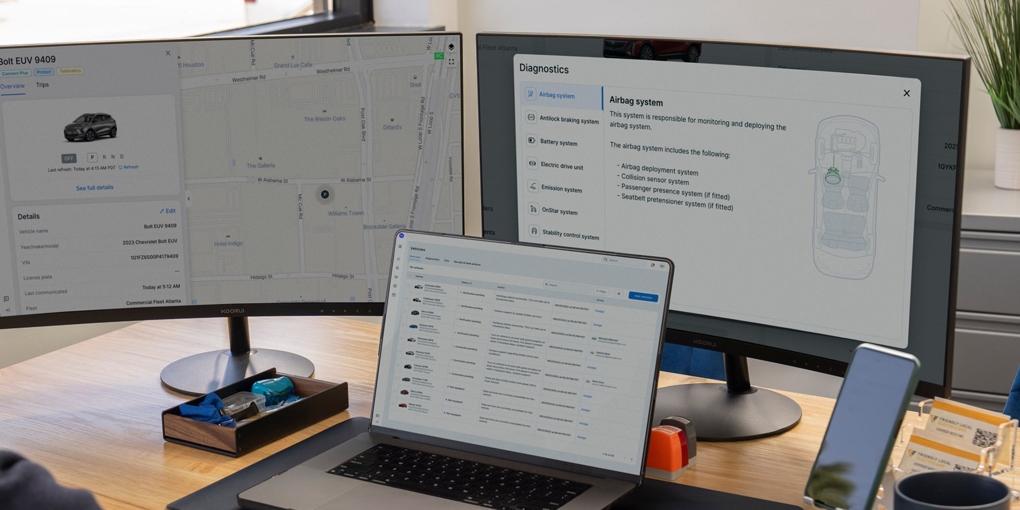 GM Fleet Telematics displaying Vehicle diagnostics on a monitor