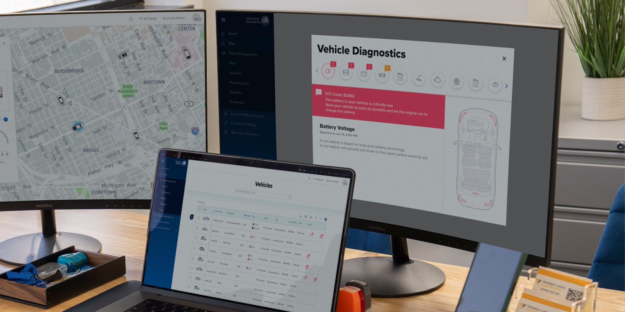 GM Fleet Telematics displaying Vehicle diagnostics on a monitor.